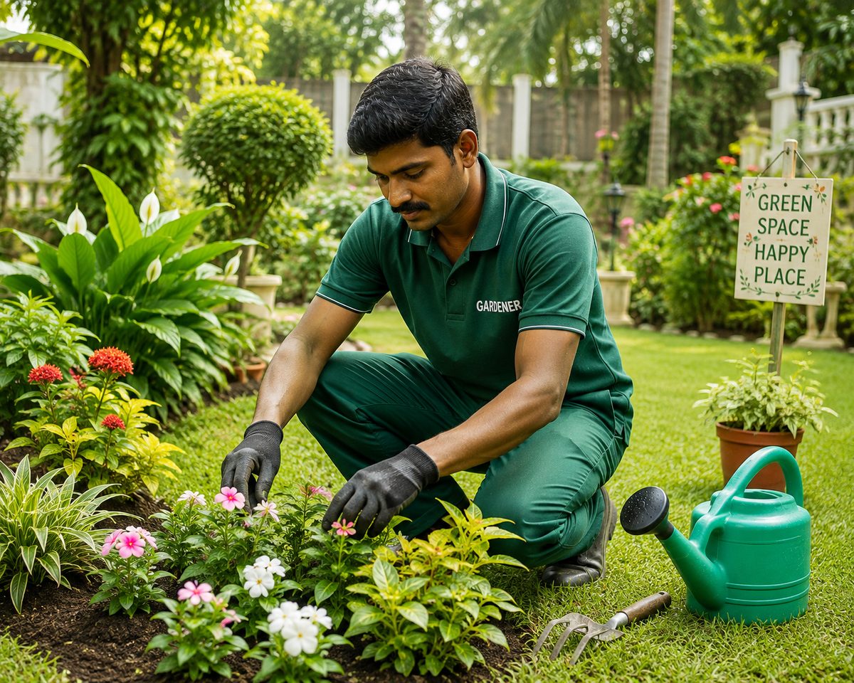 Gardener providing home garden and plant care services
